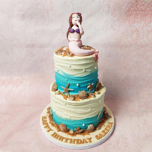 Two Tier Mermaid Theme Cake