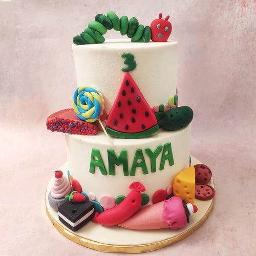 Two Tier The Very Hungry Caterpillar Cake