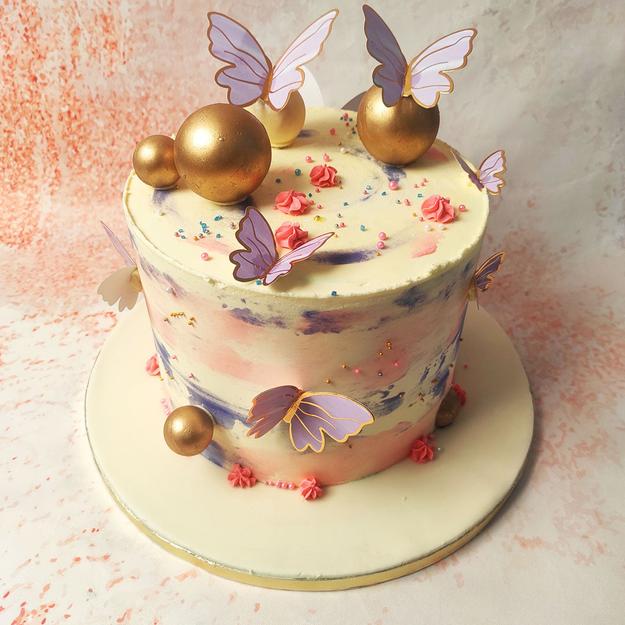 Purple and Gold Butterfly Cake