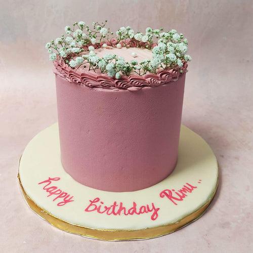 Simple Pink Cake With Flowers