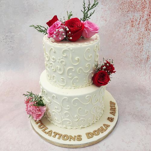 Two Tier Rose Engagement Cake