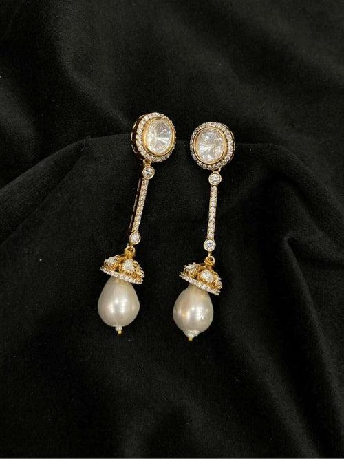Gold Finish Faux Pearl Dangler Earrings