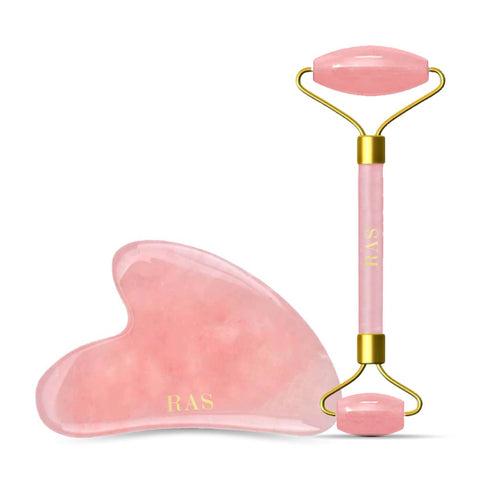 Rose Quartz Face Beauty Tools Set: Gua Sha & Face Roller