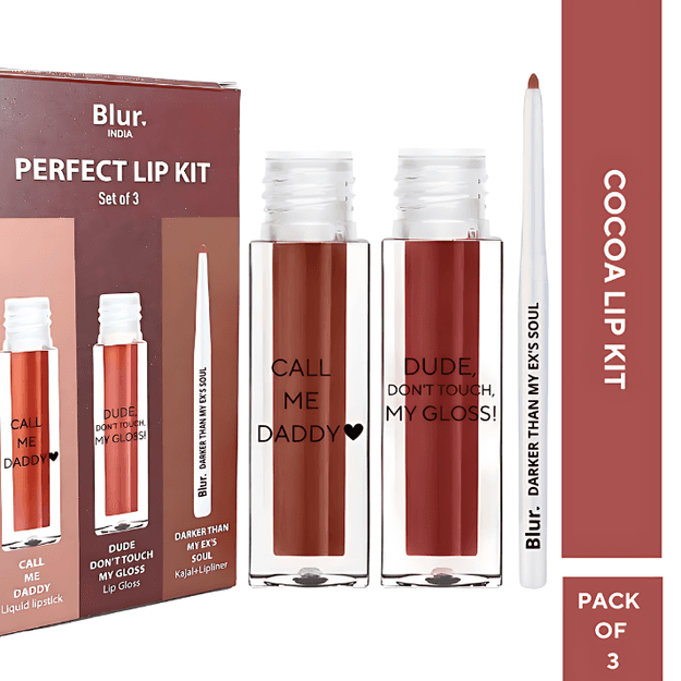 COCOA Lip Kit | 3 Deep Nude Liquid Lipstick, Gloss, Lip Liner @ 999