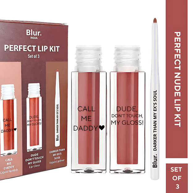 PERFECT Nude Lip Kit | 3 Liquid Lipstick, Gloss, Lip Liner @ 999