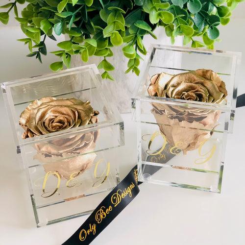 Metallic Rose inside a Personalized Clear Box