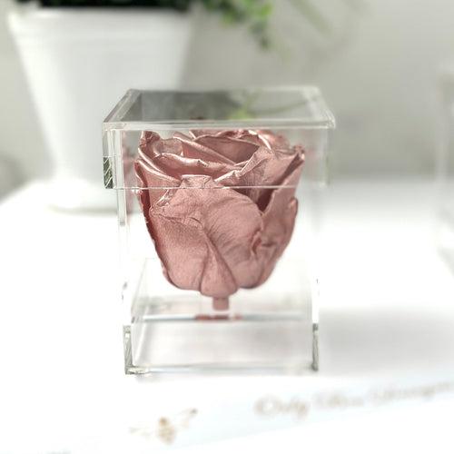 Metallic Rose inside a Personalized Clear Box