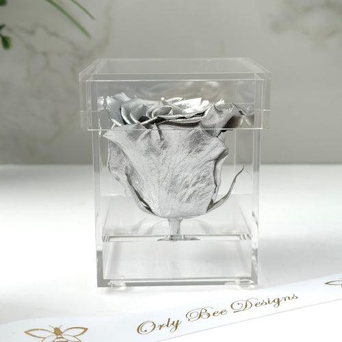 Metallic Rose inside a Personalized Clear Box