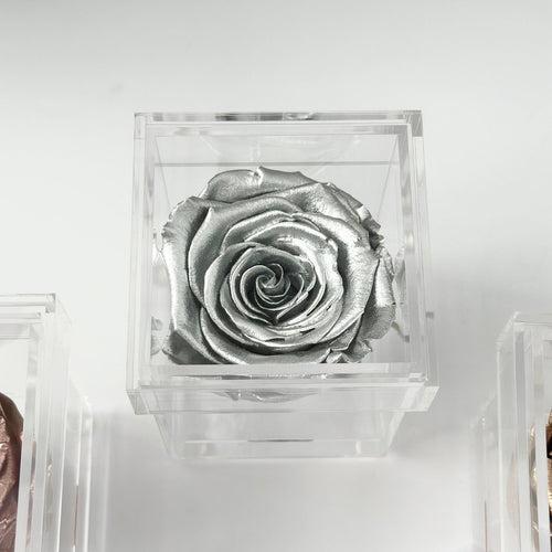 Metallic Rose inside a Personalized Clear Box