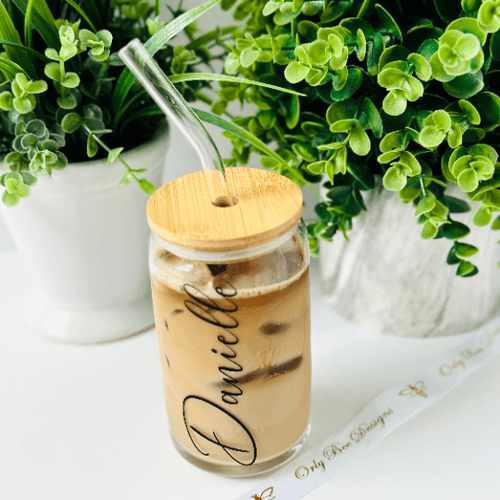 Personalized Glass Tumbler with Glass Straw