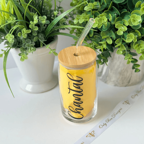 Personalized Glass Tumbler with Glass Straw