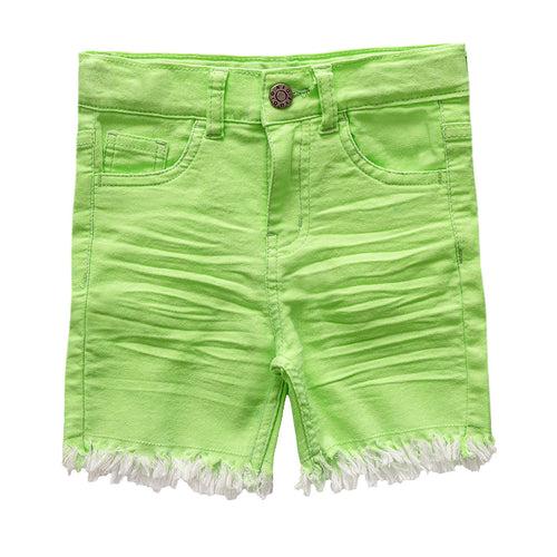 Girls Neon Green Cotton Stretch Short