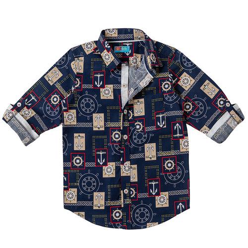 Boys Dark Blue Abstract Print Shirt