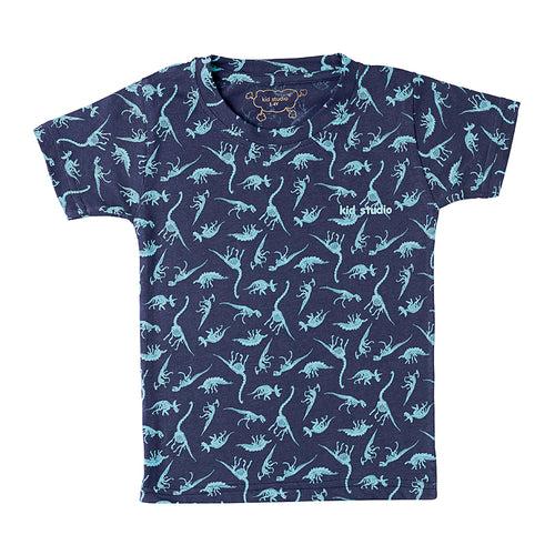 Boys Navy Dinos Print T-shirt