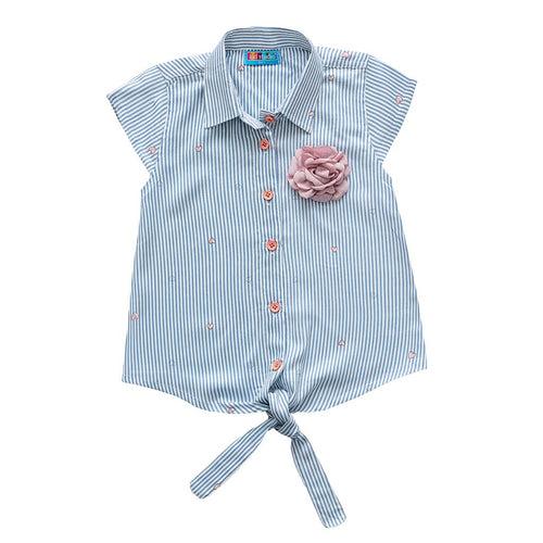 Girls Light Blue Stripe Cotton Top