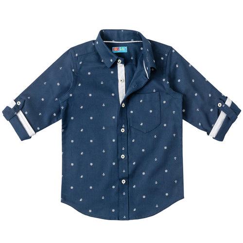 Boys Navy Blue Printed Shirt