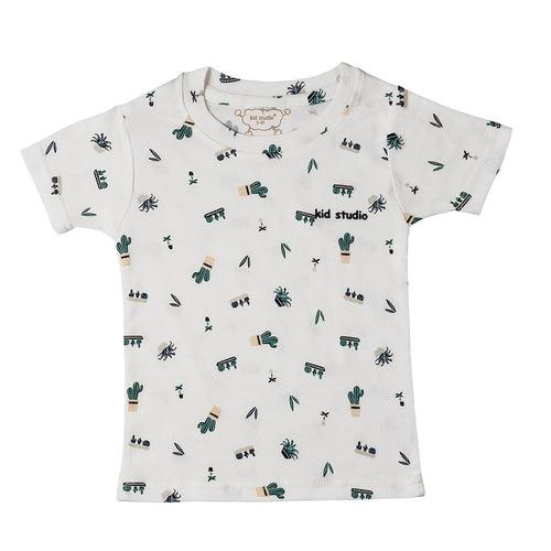 Boys White Cactus Print T-shirt