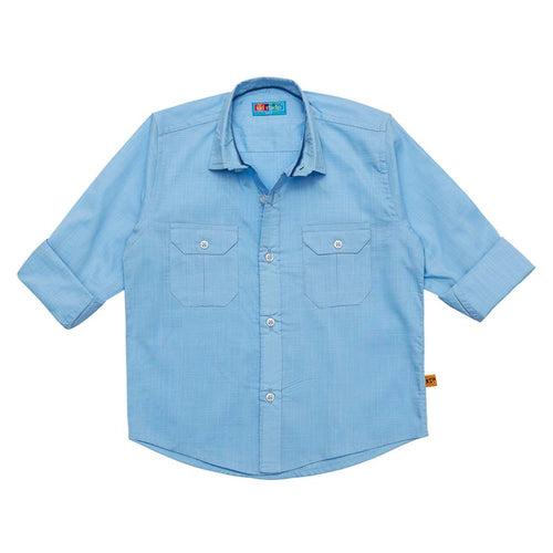 Boys Light Blue Cotton Slub Shirt