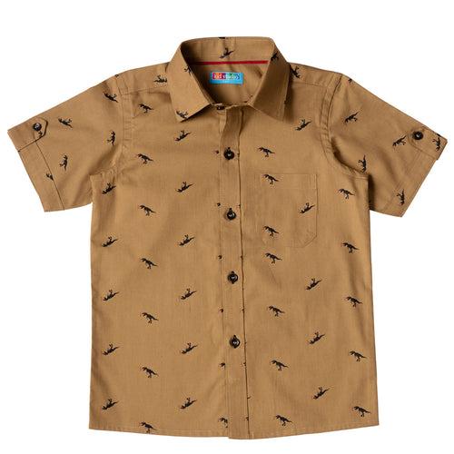 Boys Brown Dino Print Shirt