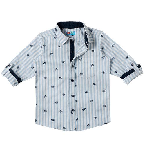 Boys White Camera Printed Stripe Shirt