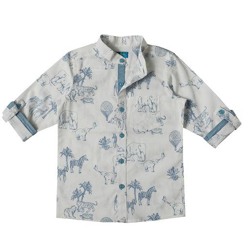 Boys White Animals Print Shirt