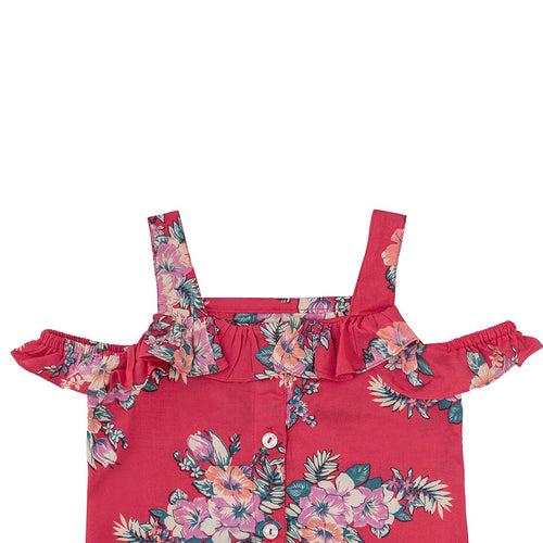 Girls Red Floral Cotton Top