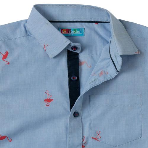 Boys Light Blue Flamingo Print Shirt