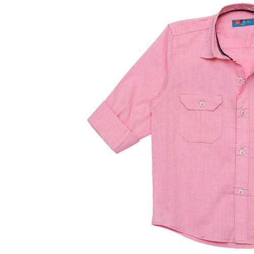 Boys Pink Cotton Slub Shirt