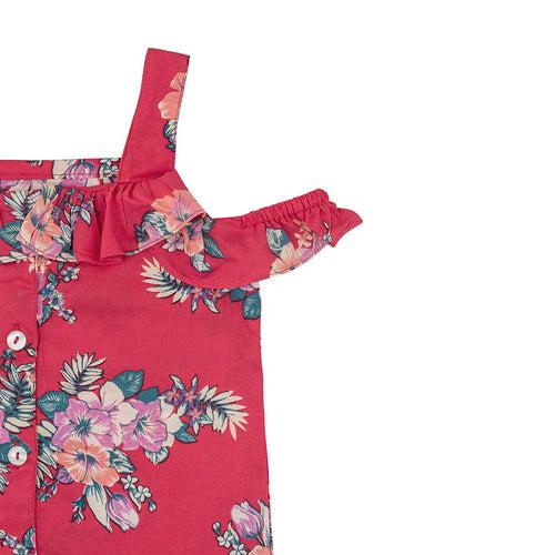 Girls Red Floral Cotton Top