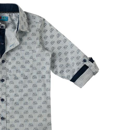 Boys White Motor Print Stripe Shirt