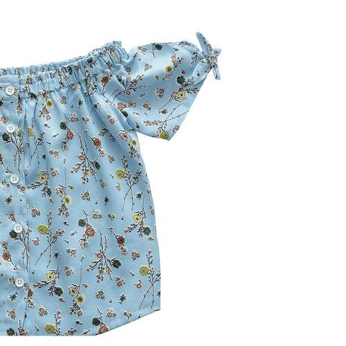 Girls Light Blue Floral Cotton Top