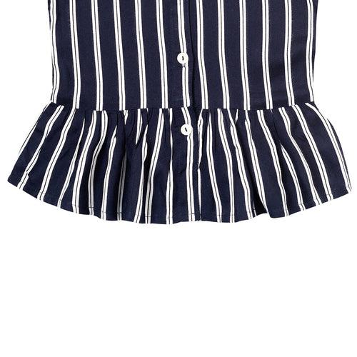 Girls Dark Blue Stripe Cotton Top