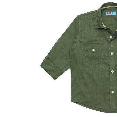 Boys Green Cotton Slub Shirt