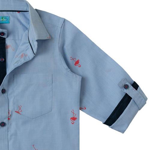 Boys Light Blue Flamingo Print Shirt