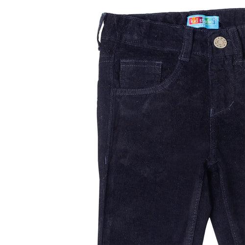 Boys Navy Blue Slim Fit Corduroy Trouser