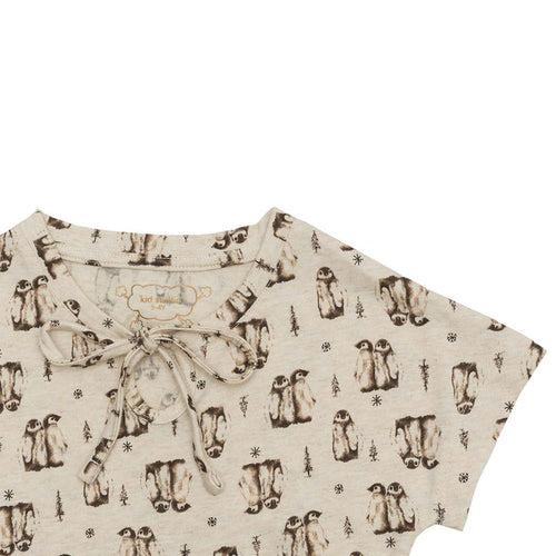 Girls Beige All Over Penguin Print Crop Top