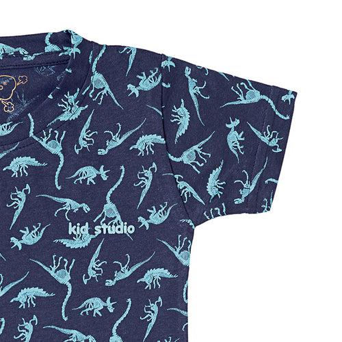 Boys Navy Dinos Print T-shirt