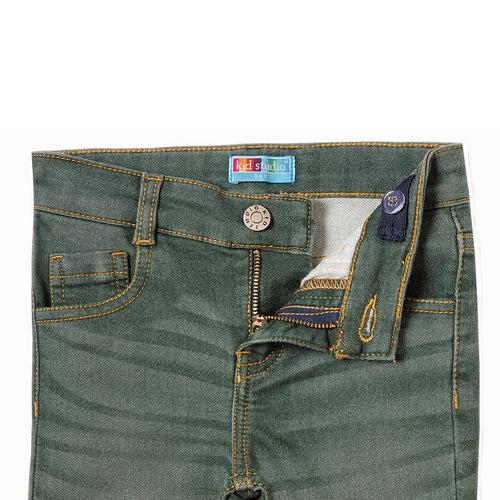 Boys Greenish Grey Slim Fit Jeans