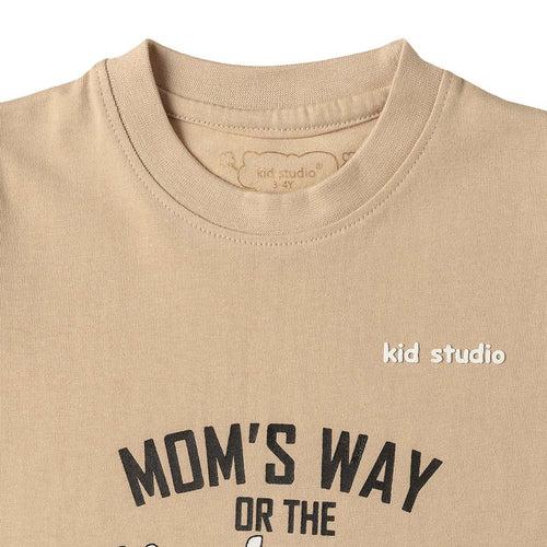 Boys Beige Text Print T-shirt