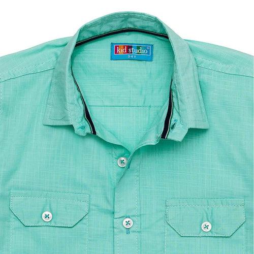 Boys Sea Green Cotton Slub Shirt