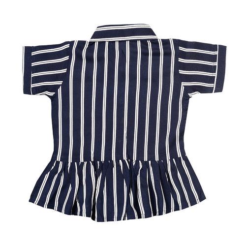 Girls Dark Blue Stripe Cotton Top