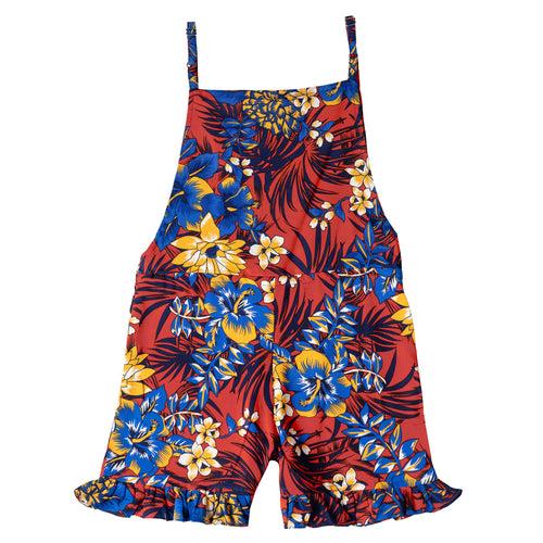 Girls Red Floral Print Jumpsuit