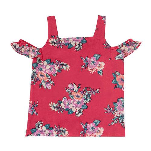 Girls Red Floral Cotton Top