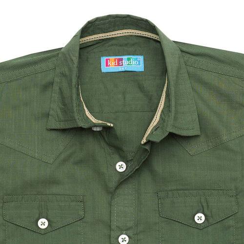 Boys Green Cotton Slub Shirt