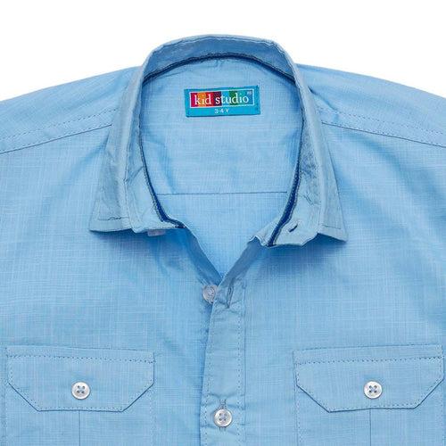 Boys Light Blue Cotton Slub Shirt