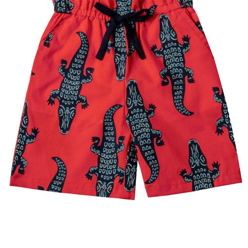 Girls Red Crocodile Print Jumpsuit