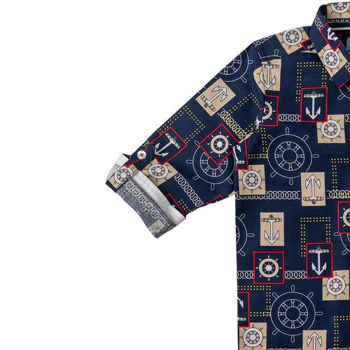 Boys Dark Blue Abstract Print Shirt