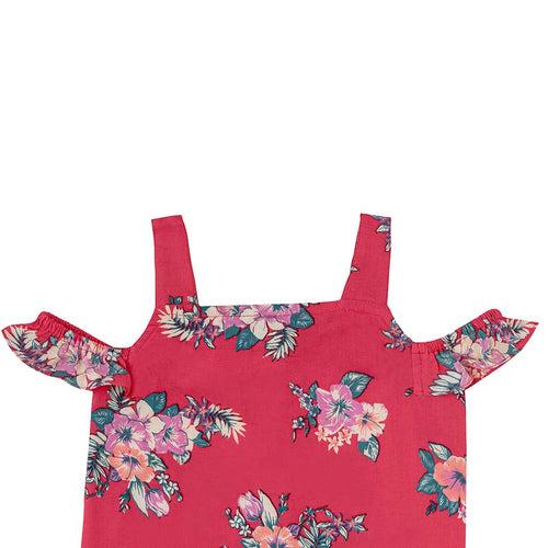 Girls Red Floral Cotton Top