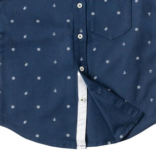 Boys Navy Blue Printed Shirt