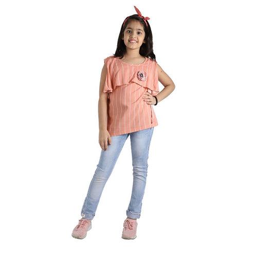 Girls Peach Stripe Cotton Top